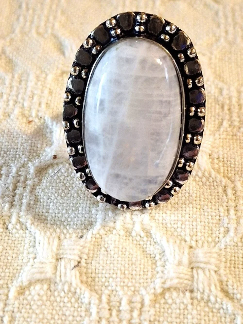 Ethnic Handmade Rainbow Moonstone Gemstone Ring Size 7.5  NWOT 455